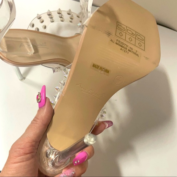 Last Chance FEISTY Clear Strap Stiletto Bright Studded Heeled Mules 5.5 - Picture 9 of 10